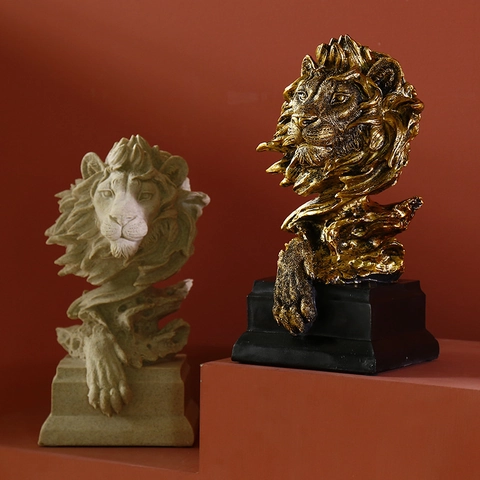 Nordic Resin Lion Head Horse Head Sculpture Statue Modern Animal Bust Desktop Ornament For Living Room Office Home Decor Figurine Art Craft