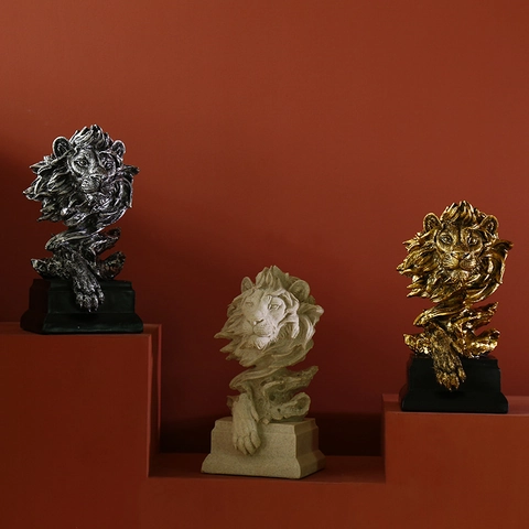 Nordic Resin Lion Head Horse Head Sculpture Statue Modern Animal Bust Desktop Ornament For Living Room Office Home Decor Figurine Art Craft