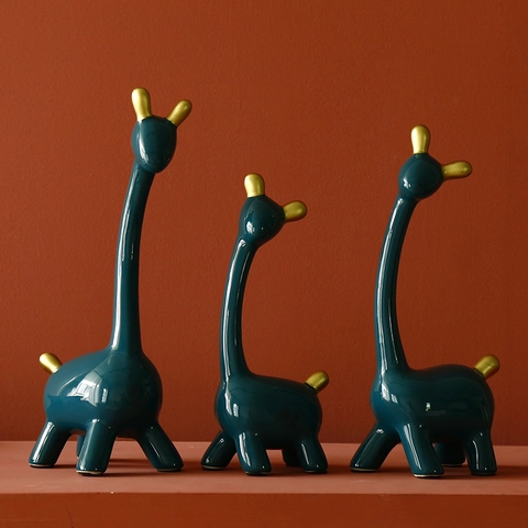 Giraffe Figurine Ceramic Animal Statue With Gold Antlers Nordic Minimalist Abstract Home Decor Entrance Bookshelf Ornament