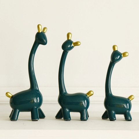 Giraffe Figurine Ceramic Animal Statue With Gold Antlers Nordic Minimalist Abstract Home Decor Entrance Bookshelf Ornament