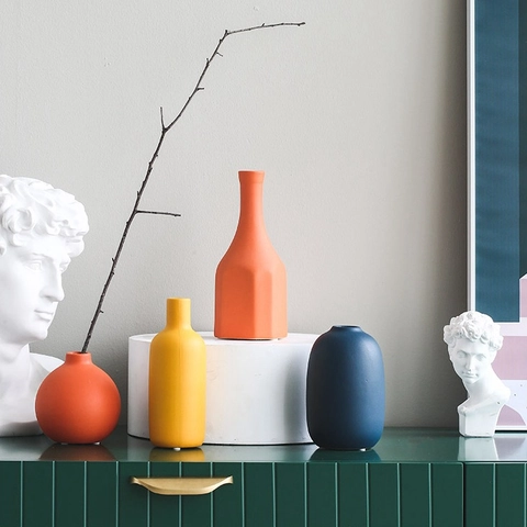 Ceramic Vase Morandi Matte Glazed Nordic Style Geometric Flower Arrangement Home Decor Modern Minimalist Table Ornament