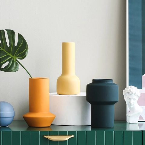 Ceramic Vase Morandi Matte Glazed Nordic Style Geometric Flower Arrangement Home Decor Modern Minimalist Table Ornament