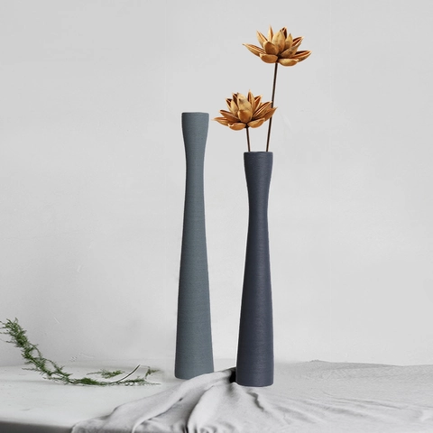 Vaso In Ceramica A Collo Lungo Minimalista Moderno Texture Spazzolata Nordica Decorazione Casa Opaca