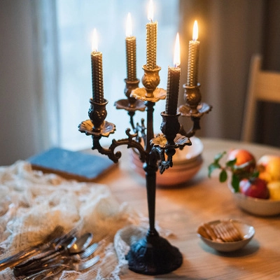 Vintage Cast Iron Candle Holder European Style For Dinner Table Wedding Home Decor Baroque Carving Centerpiece Multi Arm
