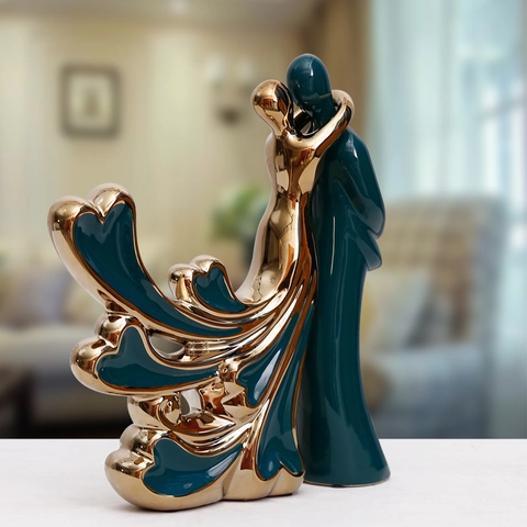 Abstract Couple Statues Ceramic Electroplated Gold Modern Minimalist Figurines Home Decor Wedding Gift Room Ornaments