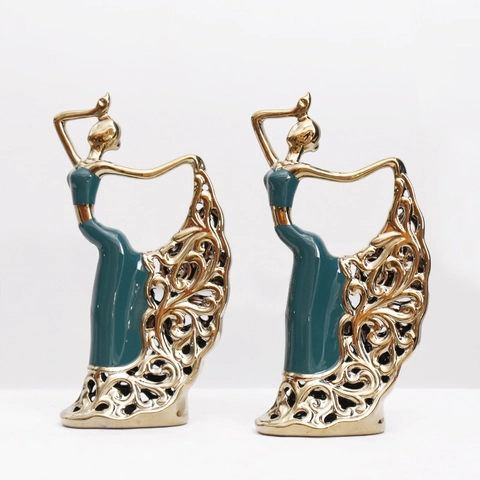 Nordic Light Luxury Peacock Dancer Ceramic Ornament Elegant Hollow Figurine Glazed Electroplated Art Statue For Home Living Room Office Decoration
