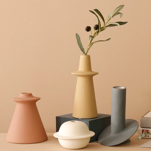 Ceramic Vase Matte Minimalist Morandi Nordic Geometric Flower Pot Desktop Decor Home Living Room Table Decoration Ornament