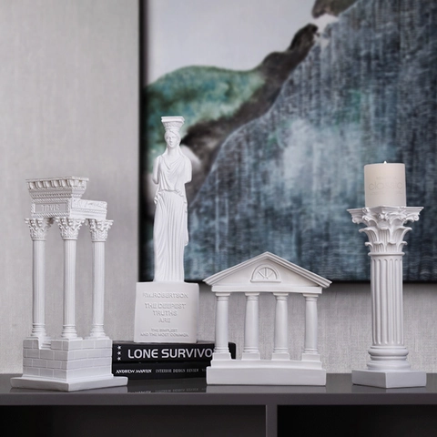 Classical Ancient Greek Roman Architecture Model Resin Ornament Temple Ruins Column Goddess Angel Statue Desktop Sculpture Home Decor