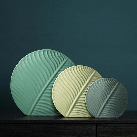 Ceramic Vase Leaf Shape Modern Minimalist Decorative Flower Pot With Embossed Vein Texture For Home Living Room Desktop