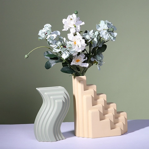 Vase En Céramique Nordique Moderne Forme De Vague Escalier Fleur Artificielle Décor Ornement De Bureau Minimaliste