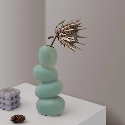 Nordic Minimalist Pebble Stacked Ceramic Vase Matte Egg Shaped Abstract Art Flower Pot Desktop Decor