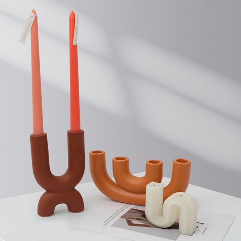 Ceramic Candle Holder Minimalist U-Shape Nordic Style Matte Glaze Decorative Centerpiece Home Living Room Ornament