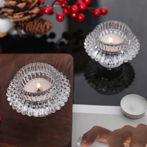 Glass Candle Holder Transparent Gear Shape Dual Use For Taper Candles And Tea Lights European Minimalist Home Desktop Decor