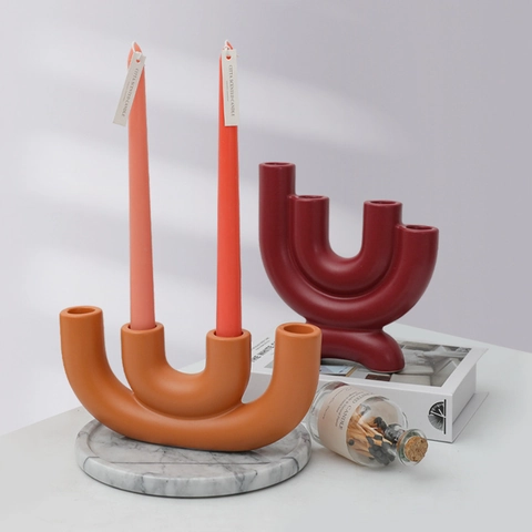 Ceramic Candle Holder Minimalist U-Shape Nordic Style Matte Glaze Decorative Centerpiece Home Living Room Ornament