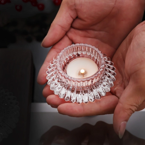 Glass Candle Holder Transparent Gear Shape Dual Use For Taper Candles And Tea Lights European Minimalist Home Desktop Decor