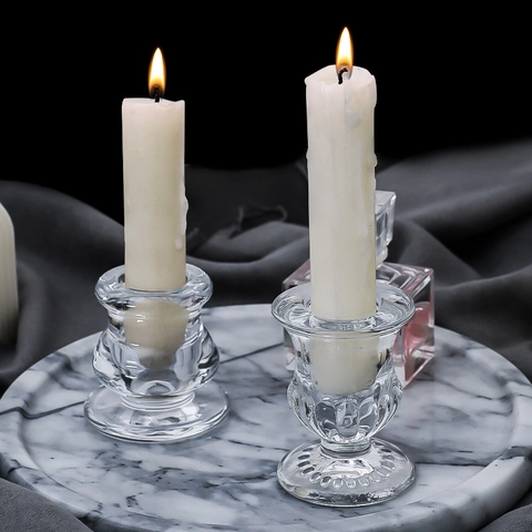 Glass Candle Holder Vintage Nordic Taper Candle Base Embossed Table Decor For Wedding Romantic Dinner Home Decoration