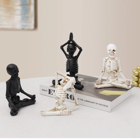 Vintage Resin Yoga Skeleton Figurines Meditation Skeleton Statue Halloween Party Decoration Home Office Desktop Ornaments Gift