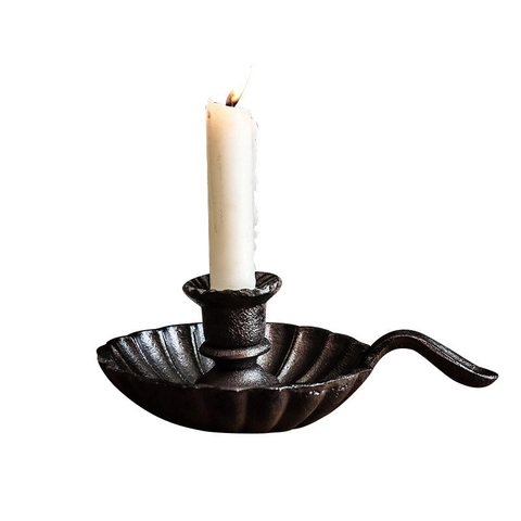 Portavelas De Hierro Fundido Retro Con Mango Estilo Nórdico Vintage Metal Ornamento Escritorio Decoración De Cena