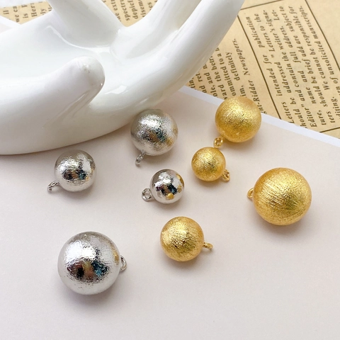 Modern Brushed Copper Ball Pendant Charm For Jewelry Making DIY Textured Hollow Sphere Gold Silver Metallic Bead Accessories