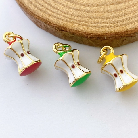 Cute Copper Enamel Fruit Pendant Necklace For Women Creative Apple Watermelon Orange Coffee Food Charm DIY Jewelry Gift