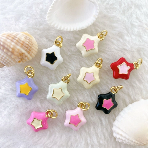 Sweet Enamel Oil Drop Heart Star Pendant Necklace For Women Girls Copper Gold Plated DIY Fashion Jewelry Accessory No Chain