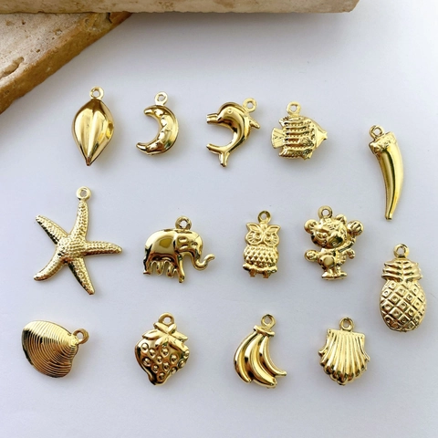 Gold Plated Copper Mini Charm Pendant Only Without Chain For DIY Jewelry Making Animal Moon Fruit Starfish Elephant Shell