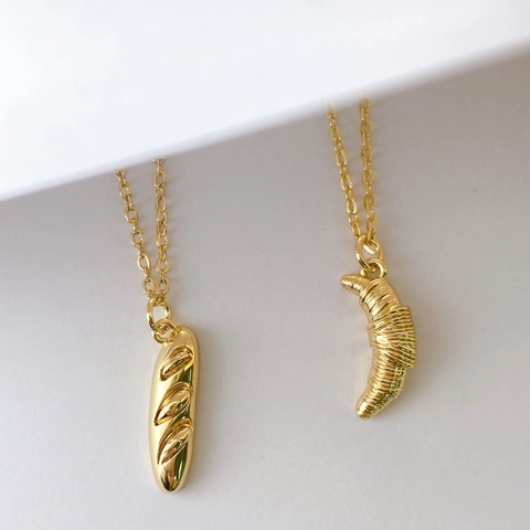 Kreative Kupfer Galvanisierte Croissant Baguette Brot Anhänger Halskette Individuelle Mode Essen Thema Schmuck Für Damen Täglich Dekoration Zubehör