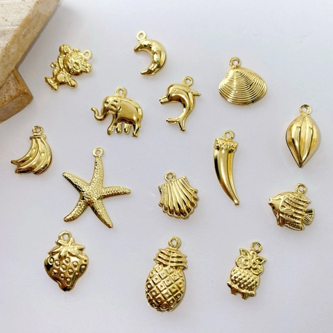 Gold Plated Copper Mini Charm Pendant Only Without Chain For DIY Jewelry Making Animal Moon Fruit Starfish Elephant Shell