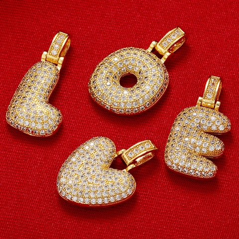 Iced Out Bubble Letter Pendant For Men Women Brass Zirconia Hip Hop Rap Initial Alphabet Jewelry Pendant Only Without Chain