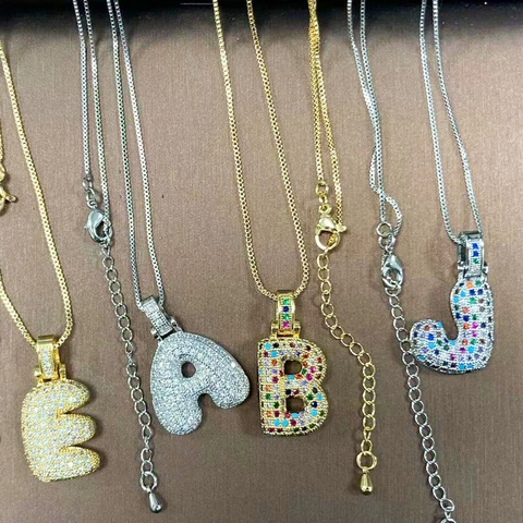 Hip Hop Copper Bubble Alphabet Pendant Necklace With Colorful Rhinestone For Men Women Personalized Rainbow Initial Clavicle Chain Jewelry Gift