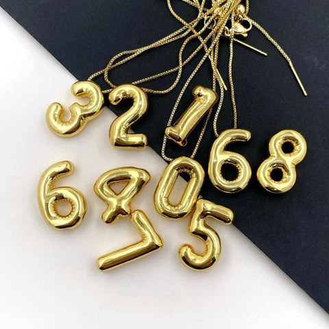 Pendentif Ballon 3D Minimaliste en Cuivre Électroplaqué Or Chiffres Arabes 0-9 Pendentif Seul Sans Chaîne