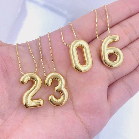 Pendentif Ballon 3D Minimaliste en Cuivre Électroplaqué Or Chiffres Arabes 0-9 Pendentif Seul Sans Chaîne