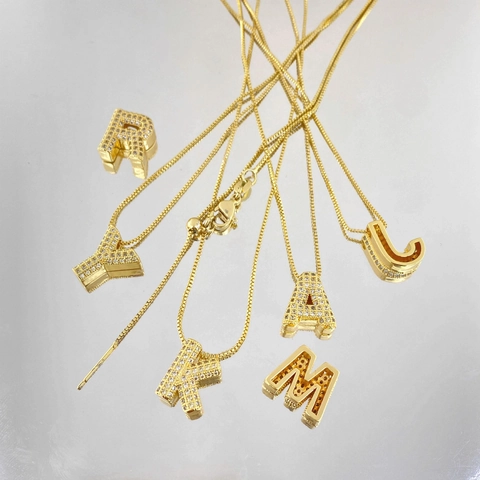 Gold Plated Copper Alphabet Letter Pendant Necklace With Micro Inlaid Zirconia Adjustable Box Chain Jewelry For Men And Women