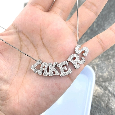 Colgante de Letra Inicial de Cobre DIY Con Incrustación de Diamantes de Imitación Alfabeto Plateado Accesorio Joyería