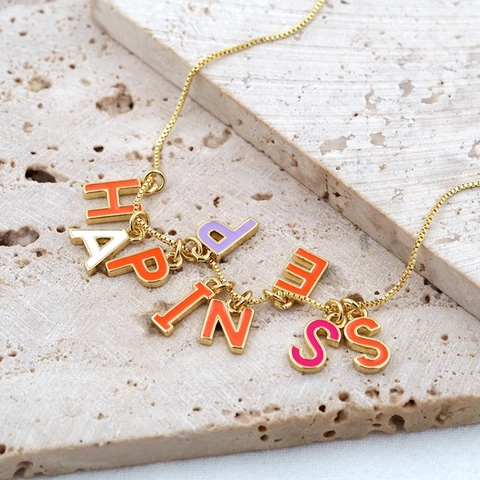 DIY Alphabet Letter Pendant Enamel Drip Oil Copper Gold Plated Colorful Initial Charms For Jewelry Making Necklace Accessory