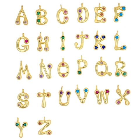 Gold Plated Copper Colorful Zircon Bubble Letter Pendant Necklace For Women Personalized Alphabet Initial DIY Jewelry Accessory