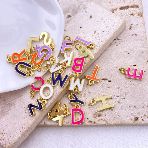 DIY Alphabet Letter Pendant Enamel Drip Oil Copper Gold Plated Colorful Initial Charms For Jewelry Making Necklace Accessory