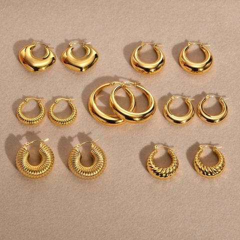 Minimalist Stainless Steel Chunky Hoop Earrings For Women Gold Silver Plated U-Shaped Geometric Twist Circle Earrings Fashion Jewelry Gift