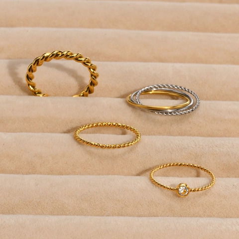 Minimalistischer Edelstahl Gedrehtes Seil Ring Für Damen Gold Silber Plattiert Stapelbar Dünnes Band Zirkonia Strass Fingerring Eleganter Schmuck