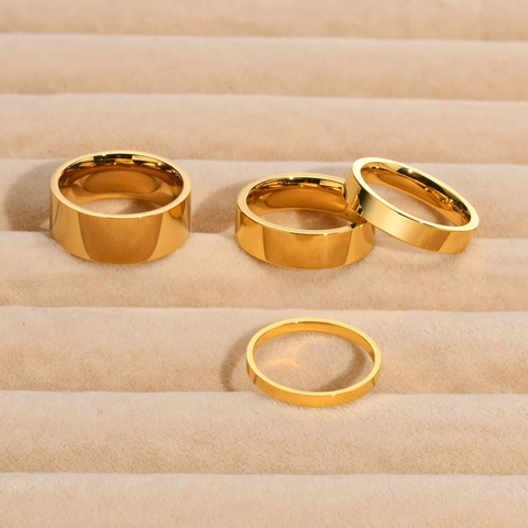 Minimalistischer Polierter Edelstahl Schlichter Bandring Für Damen Gold Vergoldet Spiegeloberfläche Hochzeit Schmuck Fingerring Geschenk