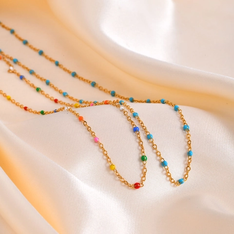 Bohemian Stainless Steel Gold Plated Necklace Bracelet Colorful Seed Beads Jewelry For Women Summer Vacation Accessory