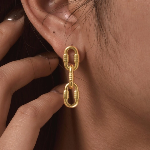 Mode Edelstahl Geometrische Kette Ohrhänger Für Damen Vergoldet Dreifach Oval Loop Drop Ohrringe Schmuck Geschenk