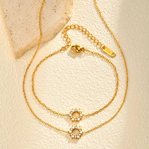 Minimalist Stainless Steel Sunflower Pendant Necklace For Women Gold Plated Dainty Rhinestone Flower Bracelet Fashion Jewelry Gift