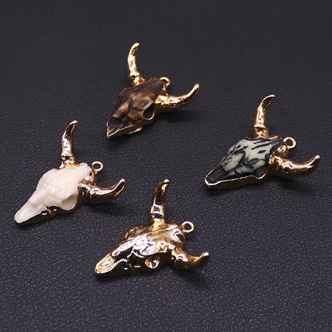 Bull Head Bone Shape Acrylic Resin Pendants With Alloy Ring For DIY Jewelry Making Bohemian Style Necklace Charm Accessory