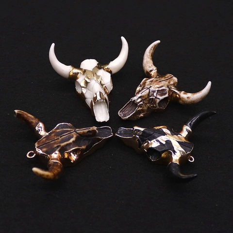 Acrylic Bull Head Skull Pendant Resin Electroplated DIY Jewelry Accessories For Necklace Making Western Tribal Style