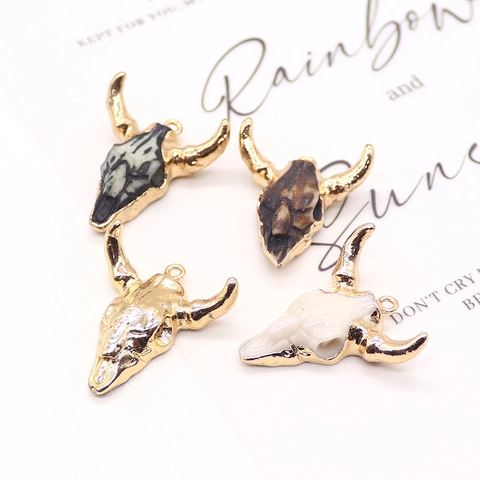 Bull Head Bone Shape Acrylic Resin Pendants With Alloy Ring For DIY Jewelry Making Bohemian Style Necklace Charm Accessory