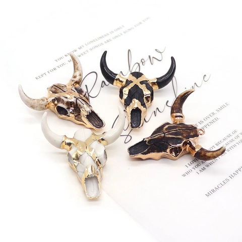 Acrylic Bull Head Skull Pendant Resin Electroplated DIY Jewelry Accessories For Necklace Making Western Tribal Style