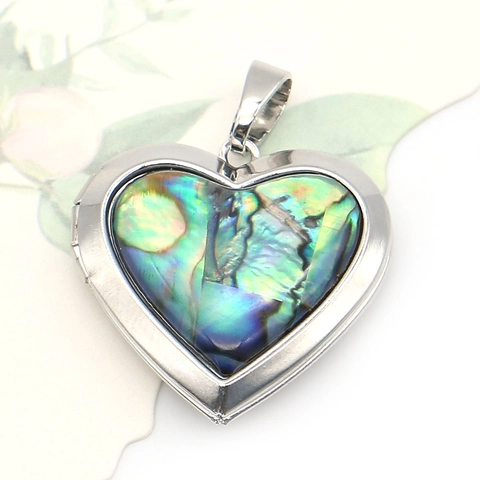 Ciondolo Medaglione a Cuore in Conchiglia di Abulone Naturale Rame Galvanizzato Pendente Cornice Apribile per Collana Fai da Te Accessori