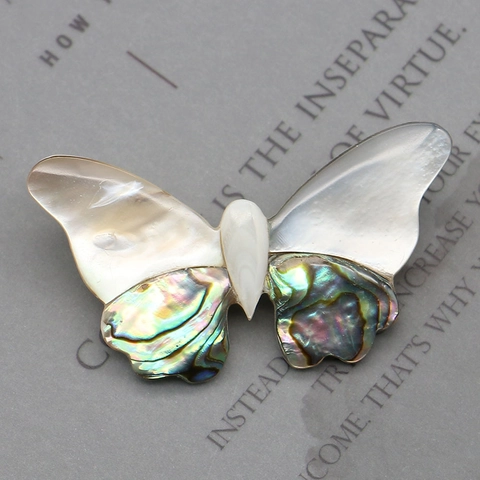 Broche Papillon en Coquille d'Abalone Naturelle Nacre Vintage Mode Corsage Épingle Bijoux Cadeau pour Femmes Filles