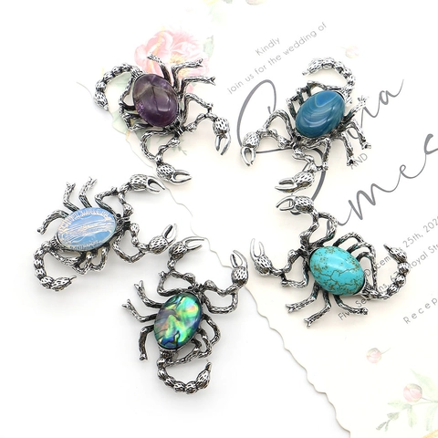 Broche Pendentif Scorpion Vintage Améthyste Turquoise Coquille d'Abalone Alliage Bijoux Animaux pour Femmes Hommes Cadeau
